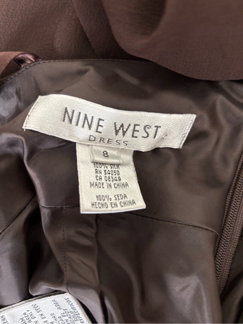 Vintage Y2K Nine West 100% Silk Embellished Espresso Brown Midi Dress. 8 - Picture 6 of 6